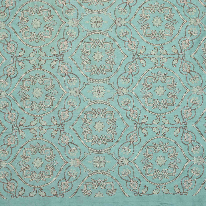 Tiffany Blue Tussar Embroidery Fabric