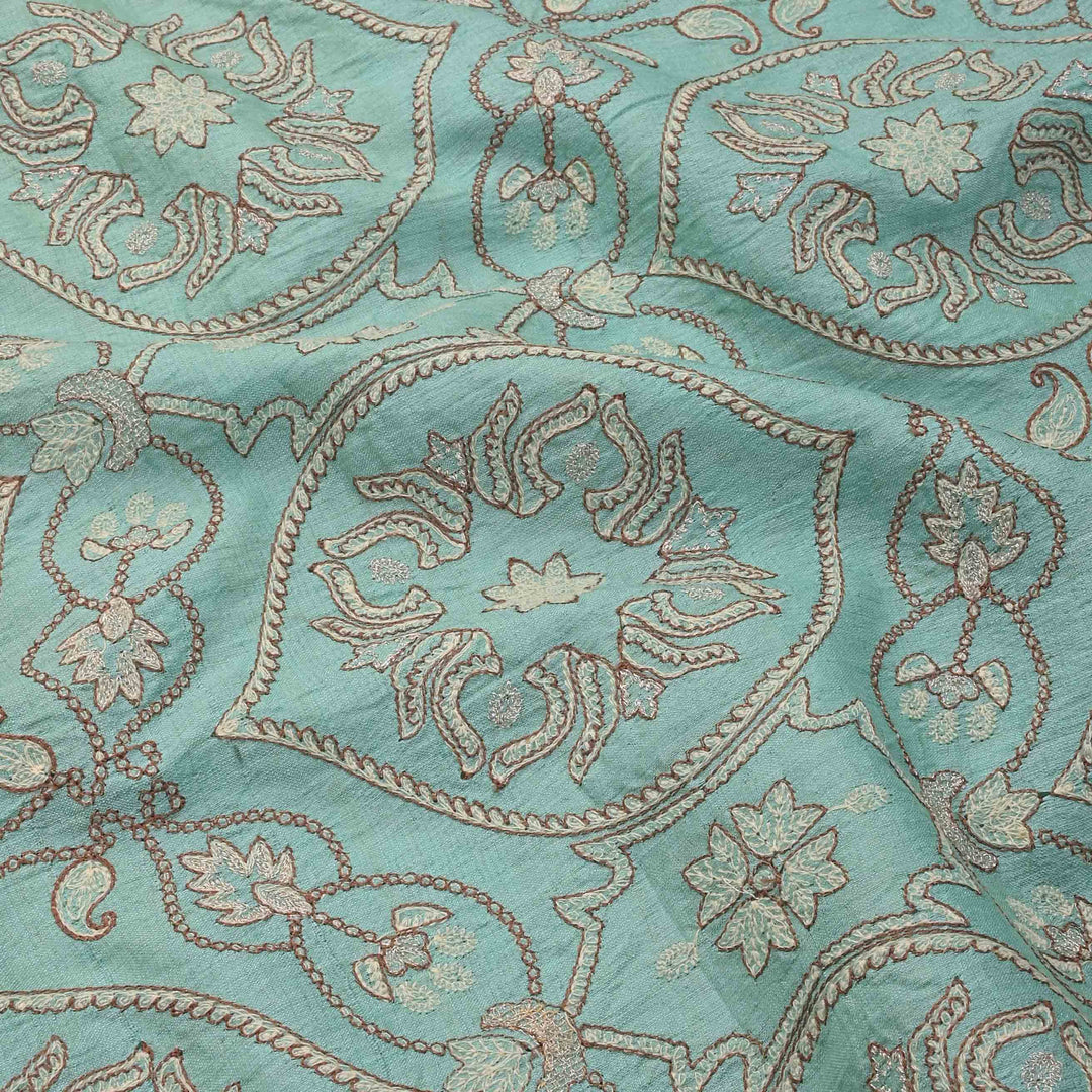 Tiffany Blue Tussar Embroidery Fabric