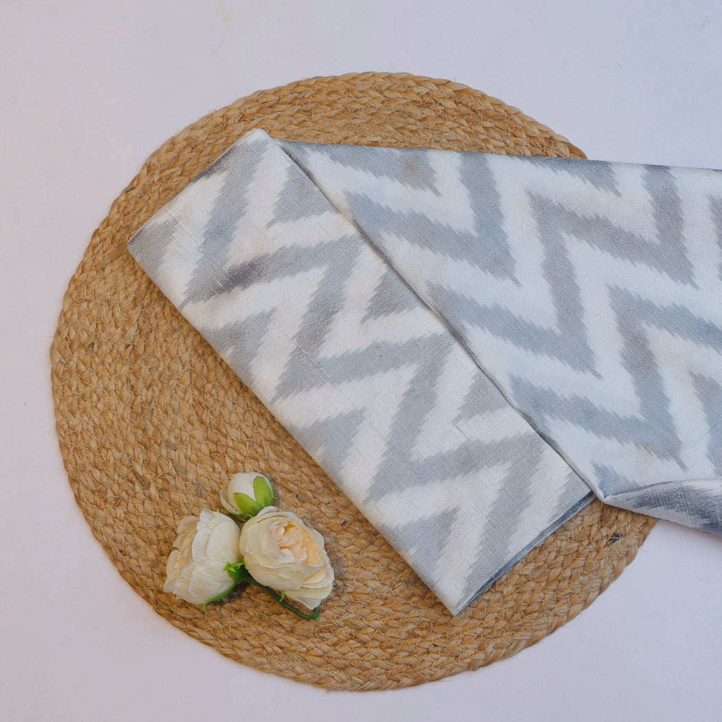 Dull White Color Dupion Silk Fabric With Chevron Pattern