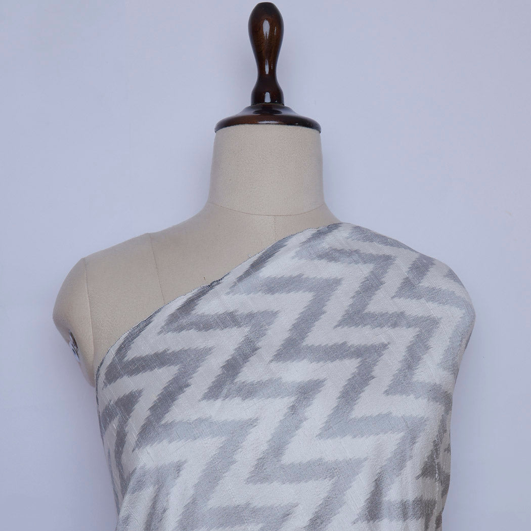 Dull White Color Dupion Silk Fabric With Chevron Pattern