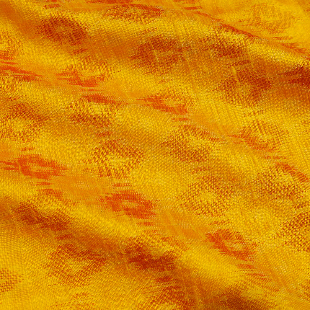 Bright Yellow Color Dupion Silk Fabric With Ikat Design