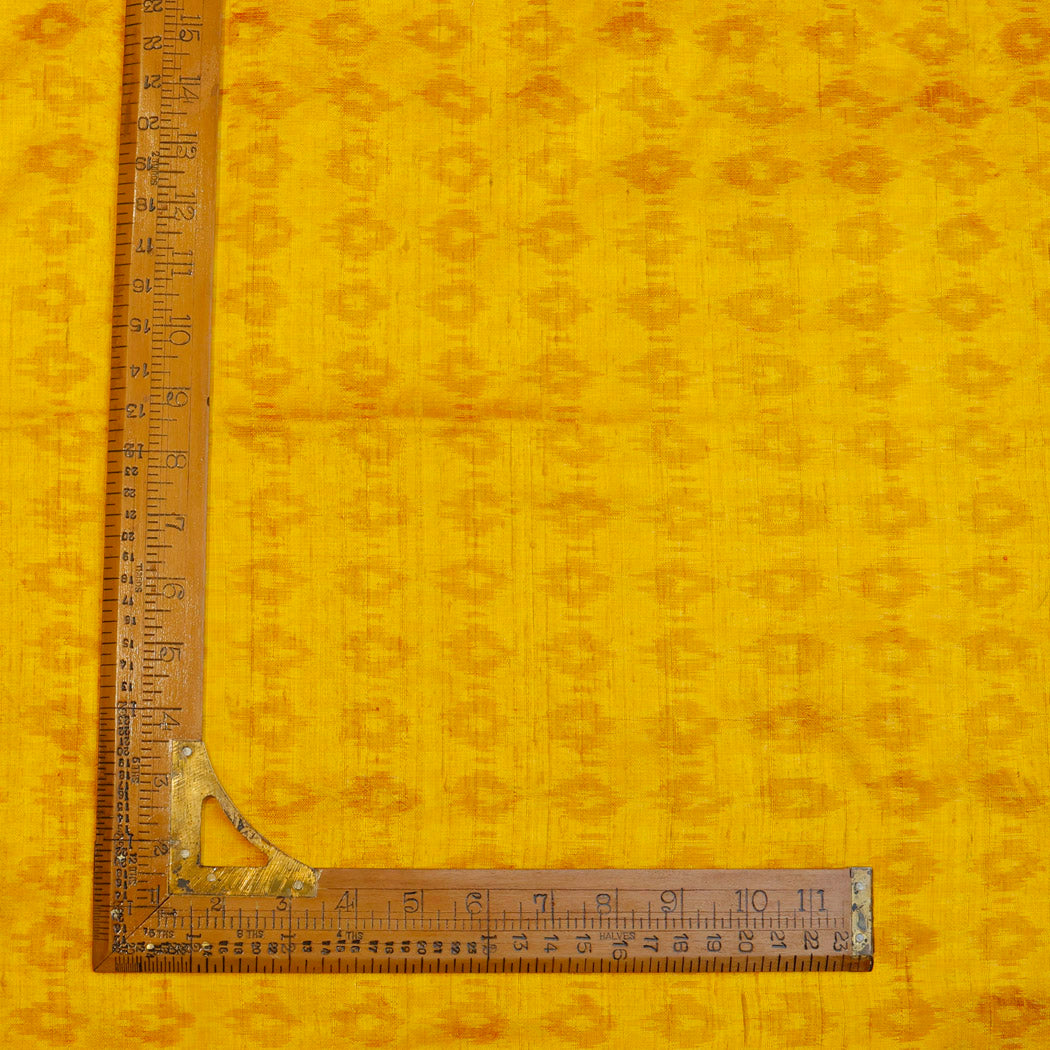 Bright Yellow Color Dupion Silk Fabric With Ikat Design