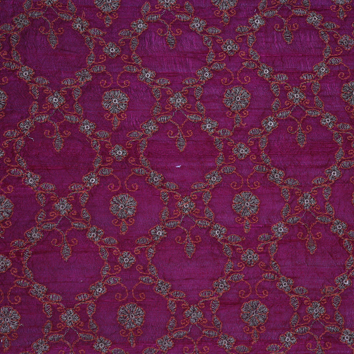 Bright Purple Dupion Floral Embroidery Fabric