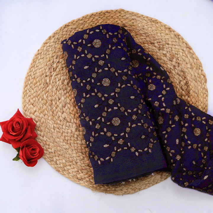 Northwestern Purple Dupion Floral Embroidery Fabric