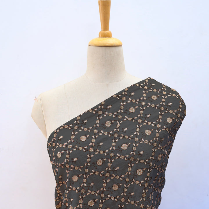 Davy'S Gray Dupion Floral Embroidery Fabric