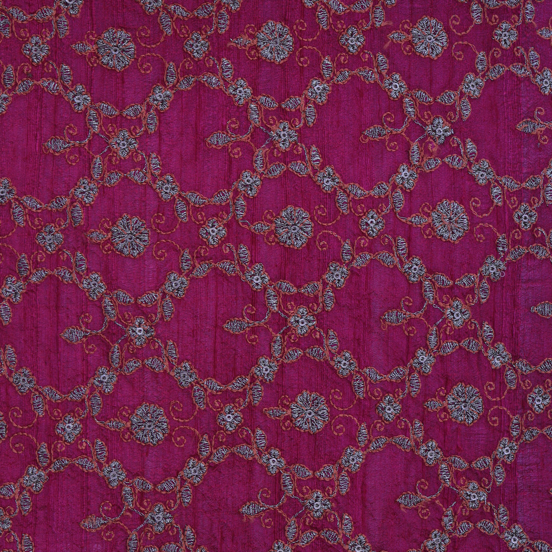 Fandango Purple Dupion Floral Embroidery Fabric