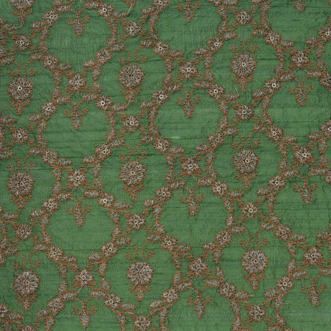 Sage Green Dupion Floral Embroidery Fabric