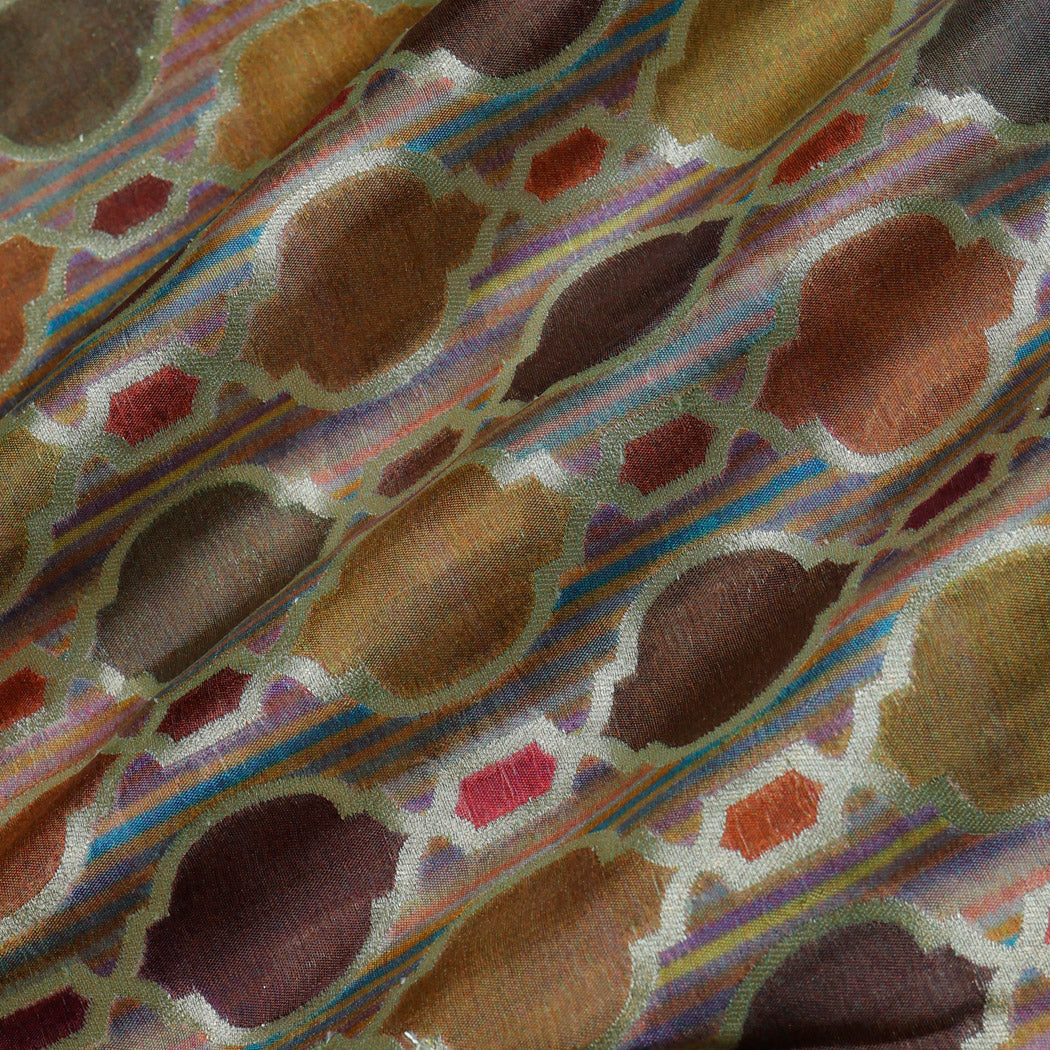 Earthy Multicolor Silk Fabric With Interesting Pattern