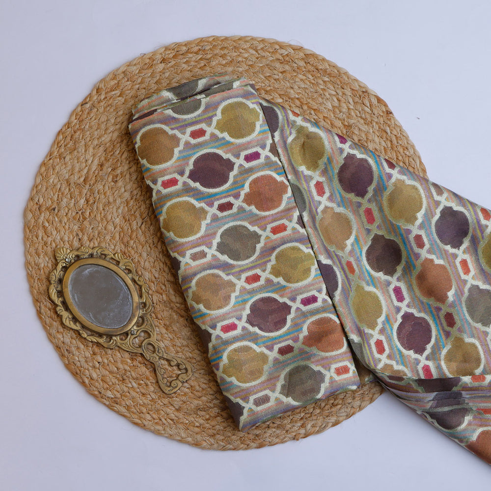 Earthy Multicolor Silk Fabric With Interesting Pattern