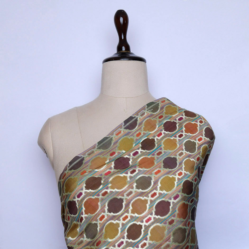 Earthy Multicolor Silk Fabric With Interesting Pattern