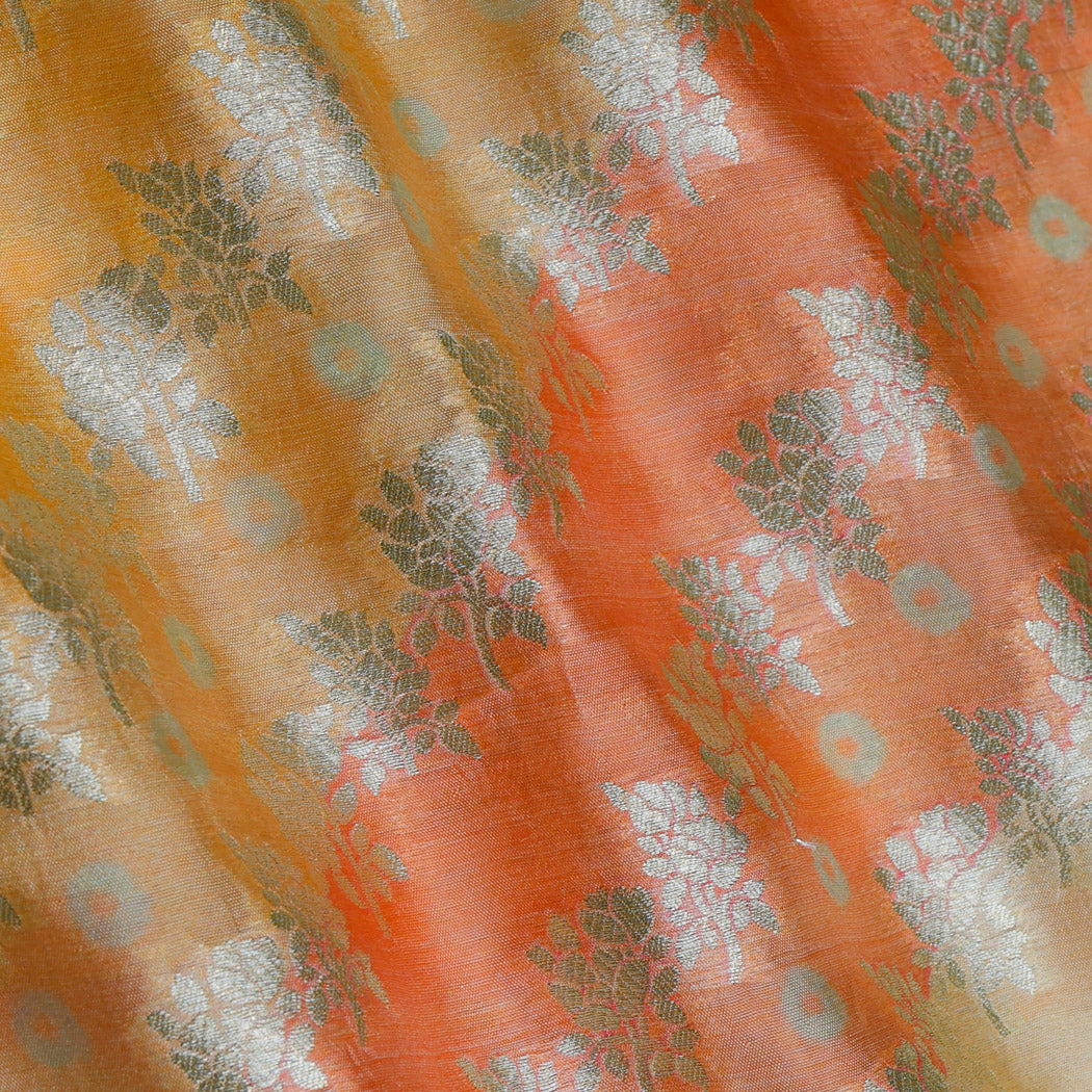 Multicolor Silk Fabric With Floral Stripes Pattern