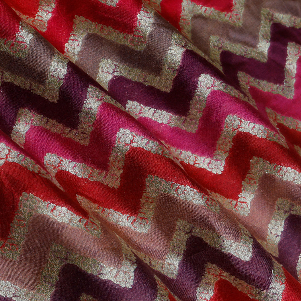 Multicolor Silk Fabric With Zig-Zag Pattern