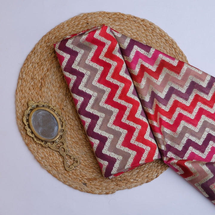 Multicolor Silk Fabric With Zig-Zag Pattern
