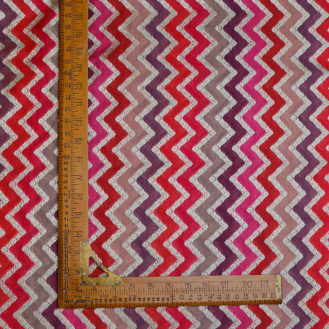Multicolor Silk Fabric With Zig-Zag Pattern