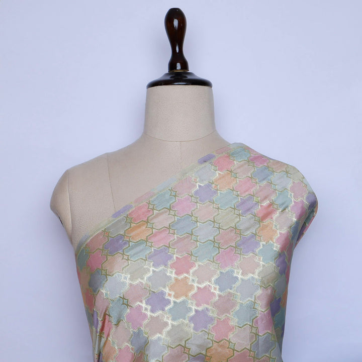 Pastel Multicolor Silk Fabric With Interesting Pattern