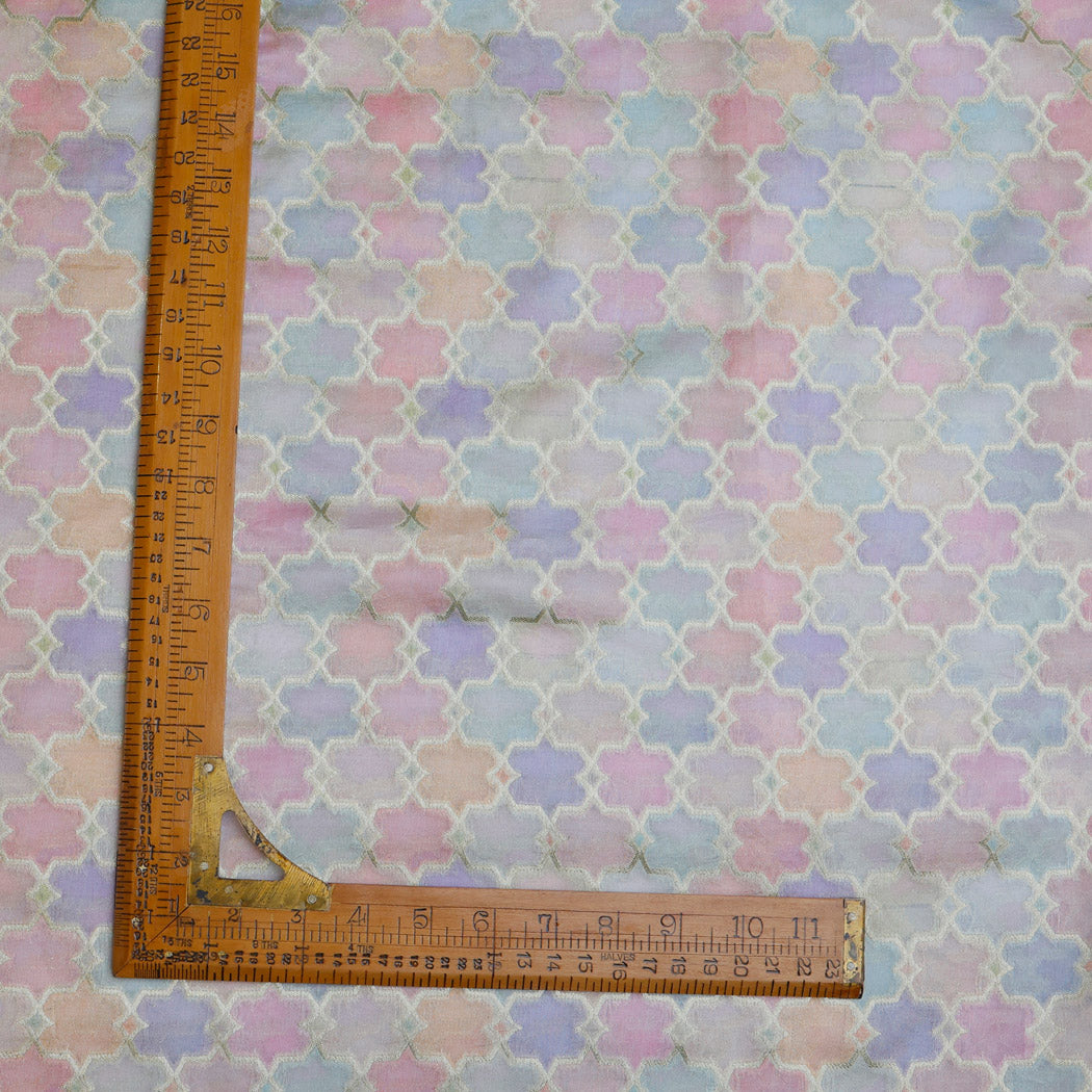 Pastel Multicolor Silk Fabric With Interesting Pattern