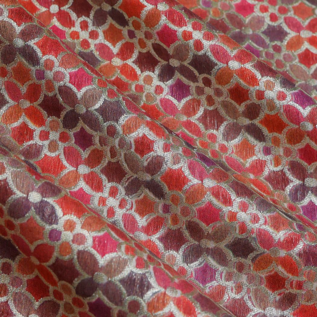 Multi Color Silk Fabric With Intricate Pattern
