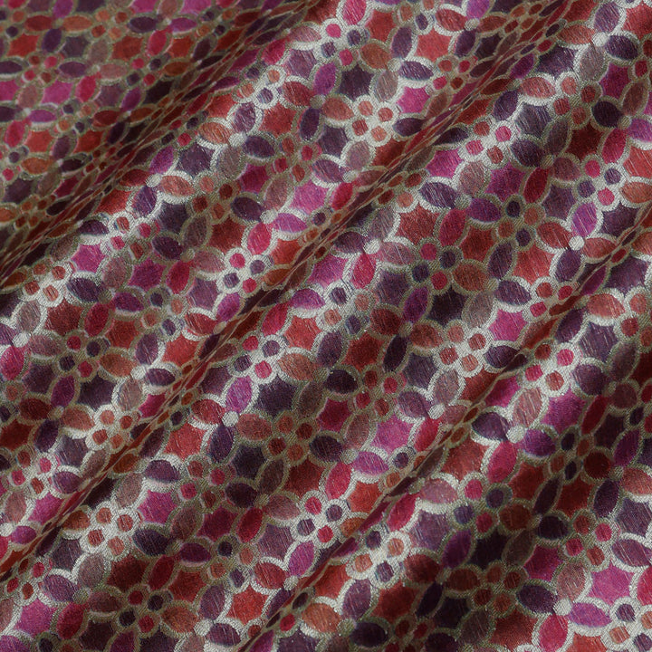 Brown Multicolor Silk Fabric With Geometrical Pattern