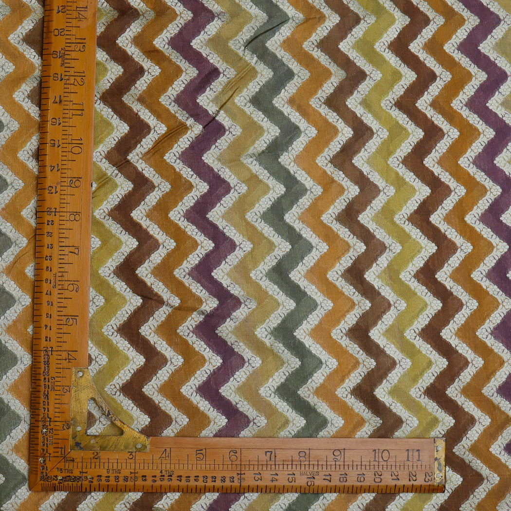 Brown Multicolor Silk Fabric With Zig-Zag Pattern