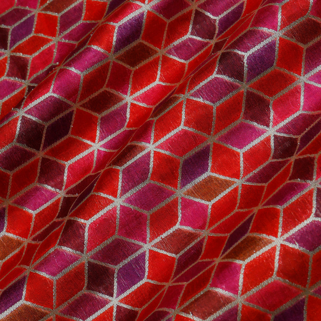 Multicolor Silk Fabric With Geometrical Pattern