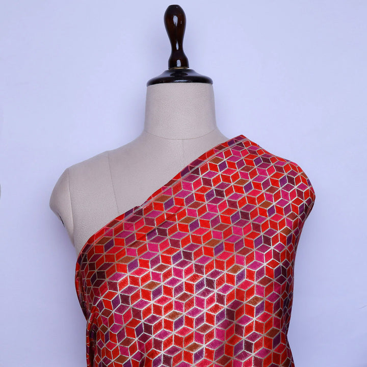 Multicolor Silk Fabric With Geometrical Pattern