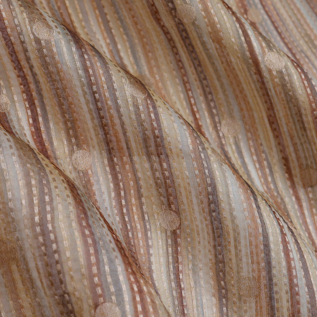 Dusky Brown Color Organza Fabric With Stripes Pattern