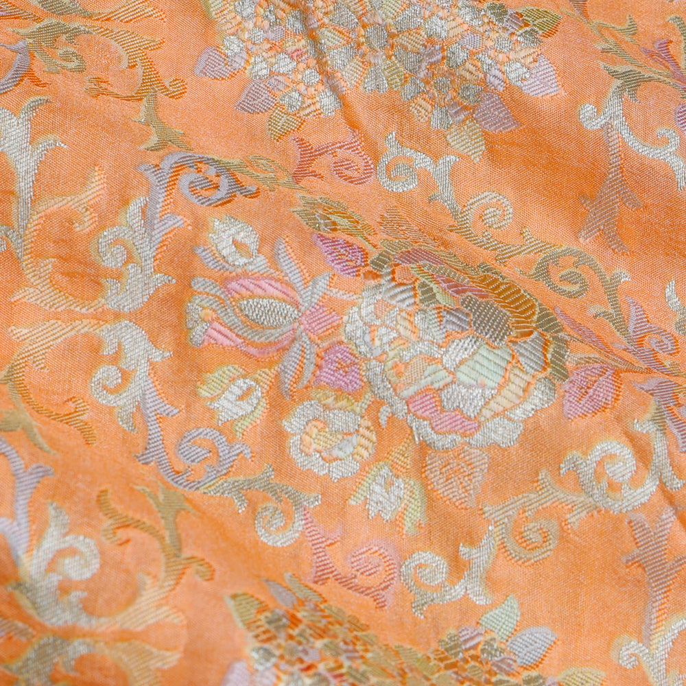 Pastel Peach Color Silk Fabric With Floral Pattern