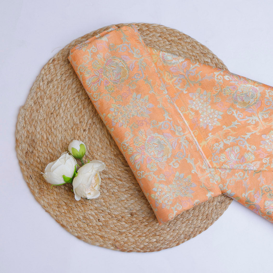 Pastel Peach Color Silk Fabric With Floral Pattern