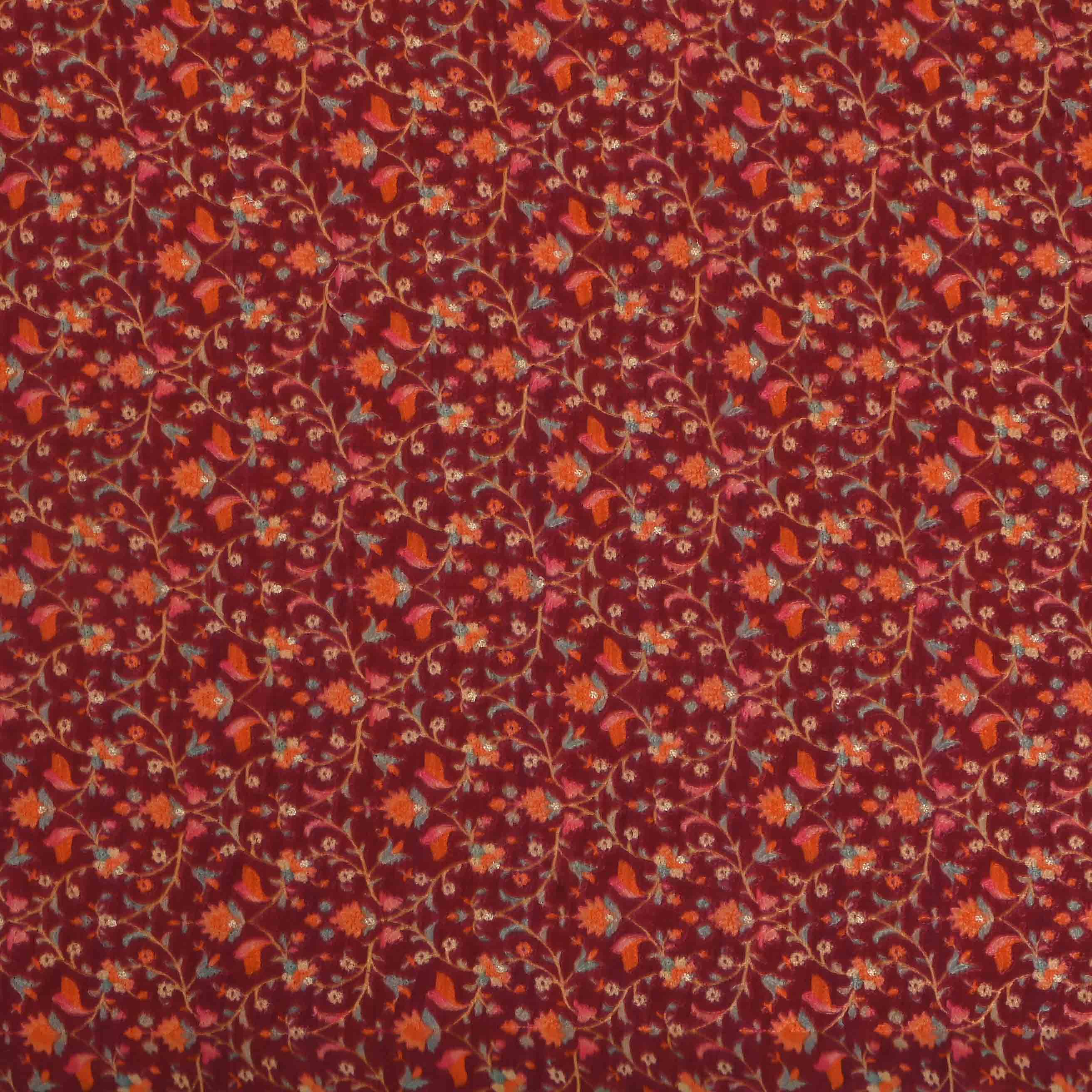 Japanese Carmine Chanderi Embroidery Fabric