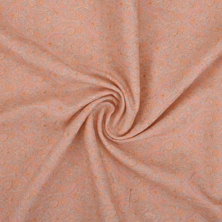 Creamy Peach Chanderi Embroidery Fabric