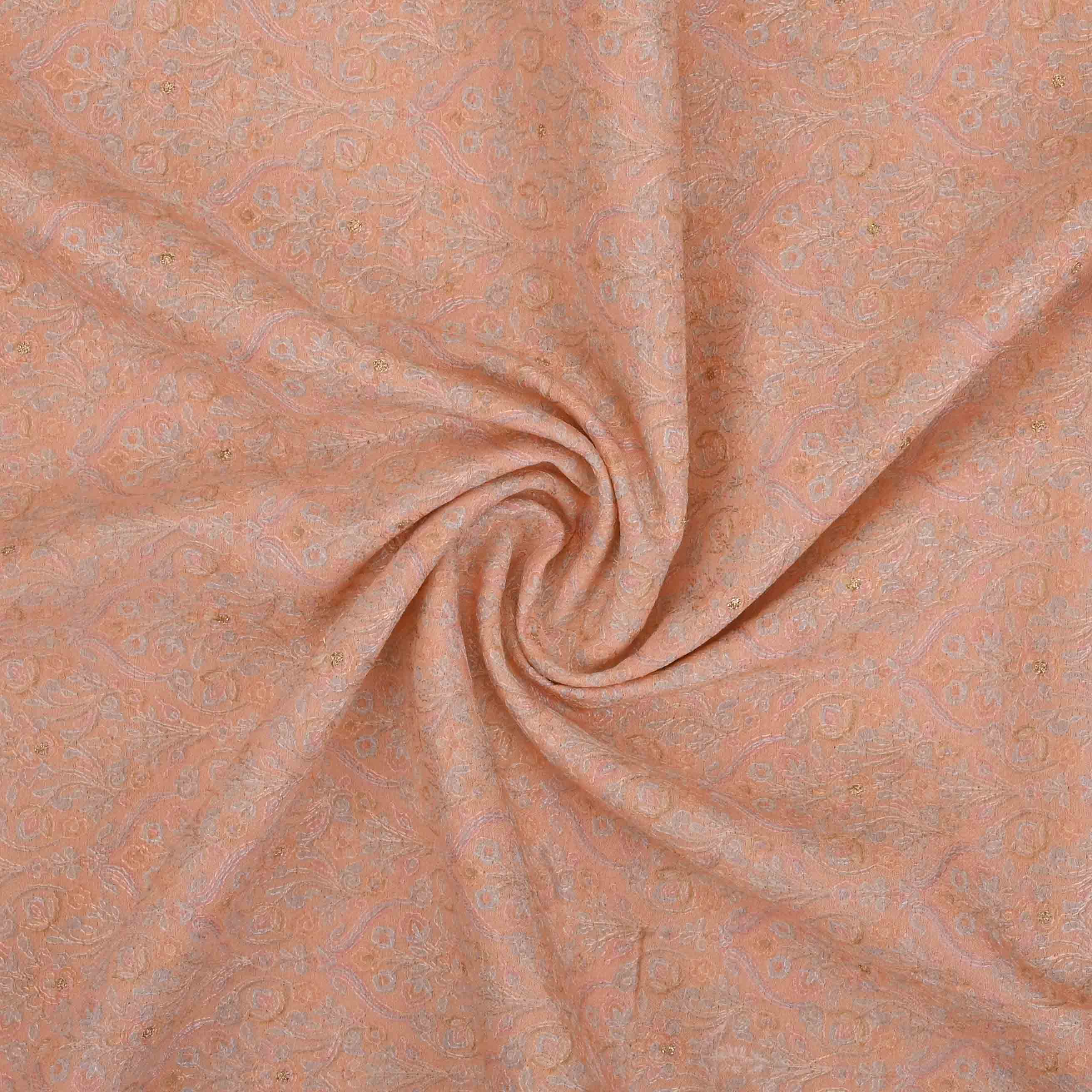 Creamy Peach Chanderi Embroidery Fabric