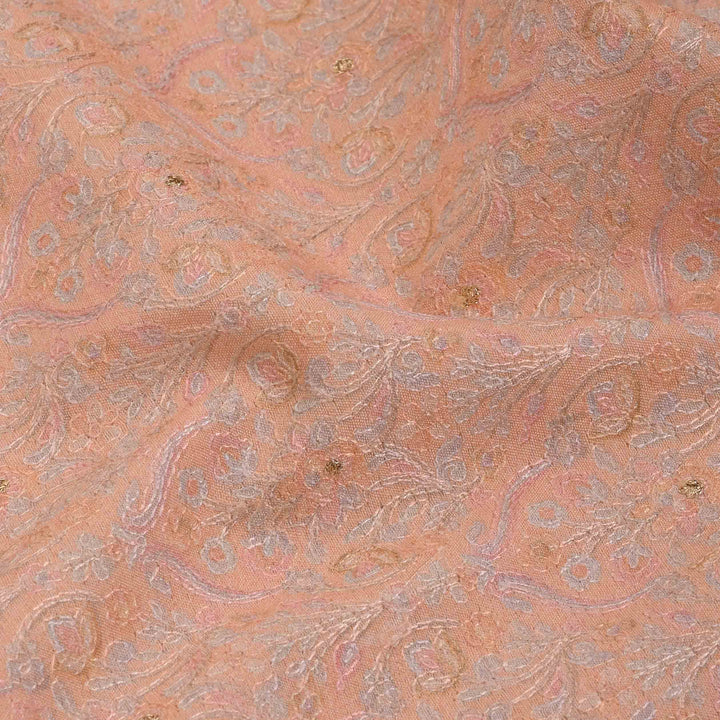 Creamy Peach Chanderi Embroidery Fabric