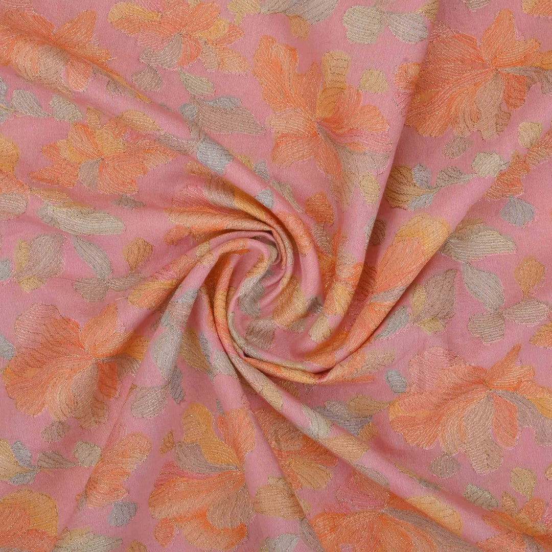 Valentine Pink Chanderi Embroidery Fabric