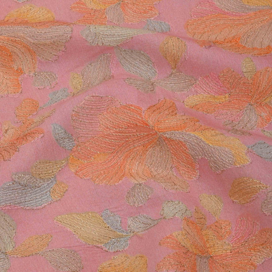 Valentine Pink Chanderi Embroidery Fabric