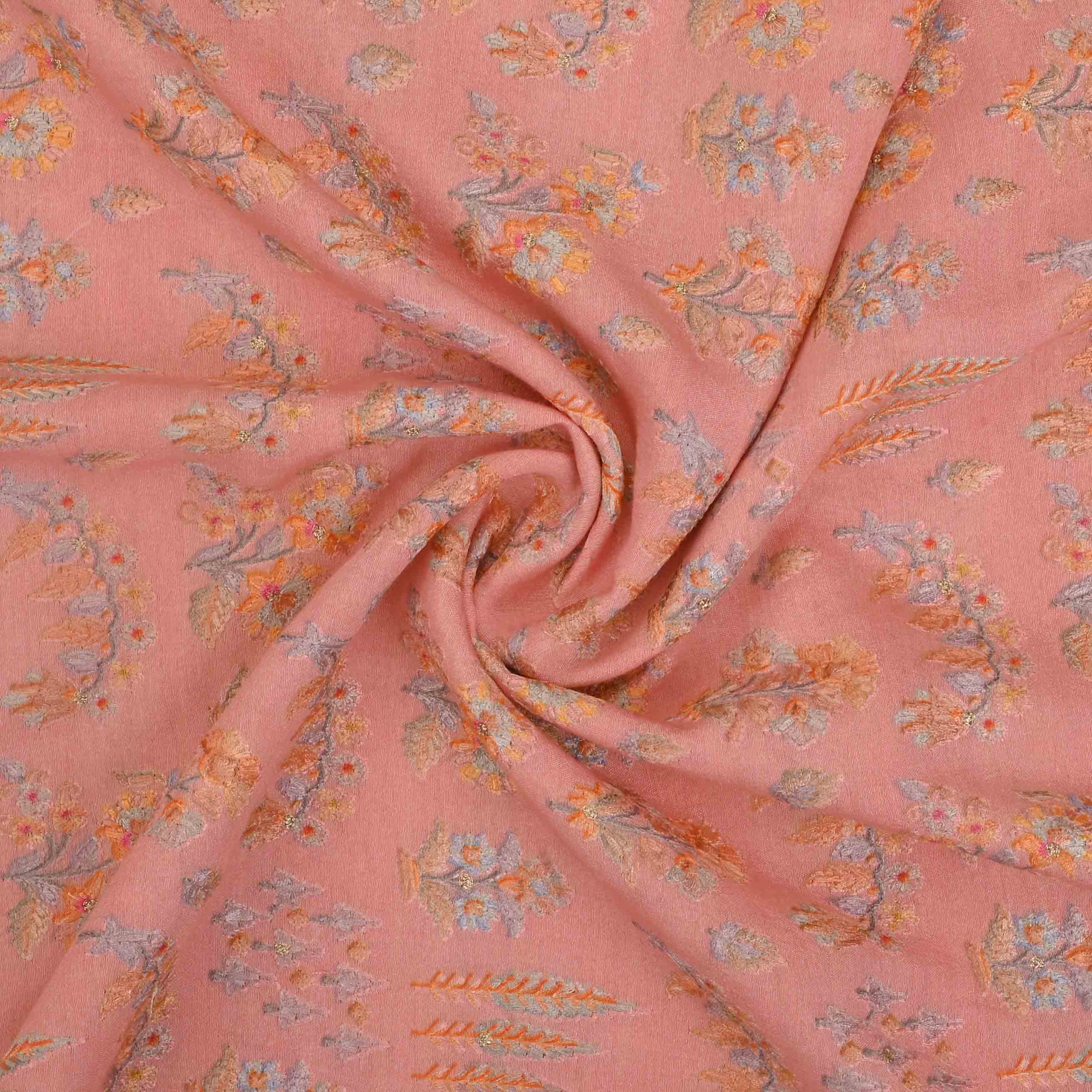 Coral Pink Chanderi Embroidery Fabric