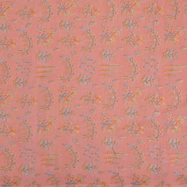 Coral Pink Chanderi Embroidery Fabric