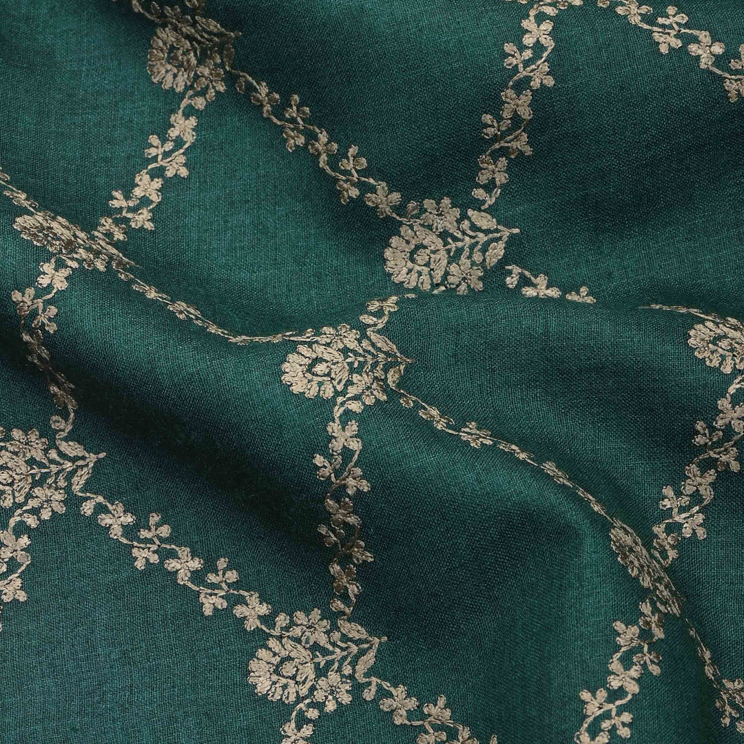 Deep Jungle Green Moonga Embroidery Fabric