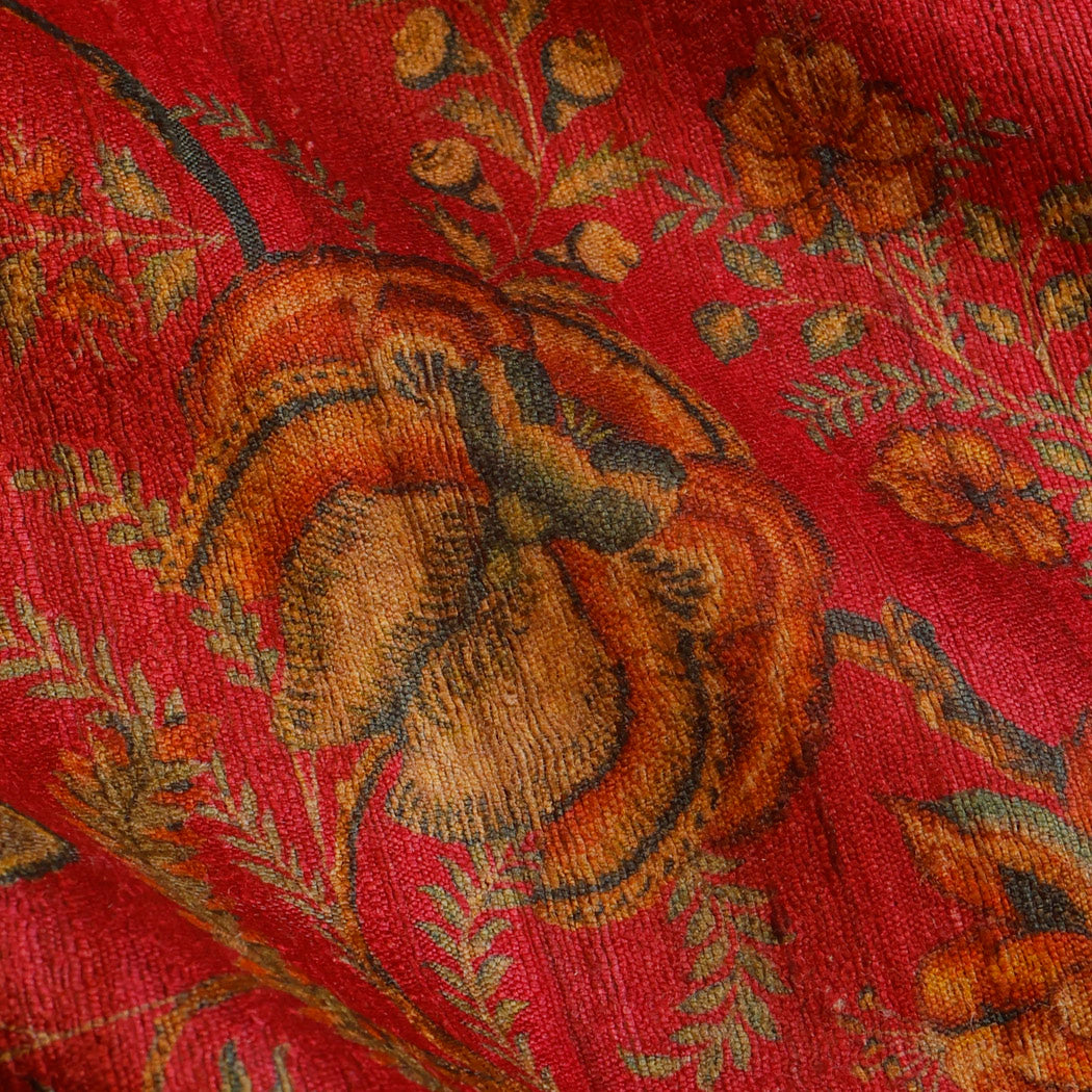 Red Color Tussar Fabric With Floral Paisley Motifs