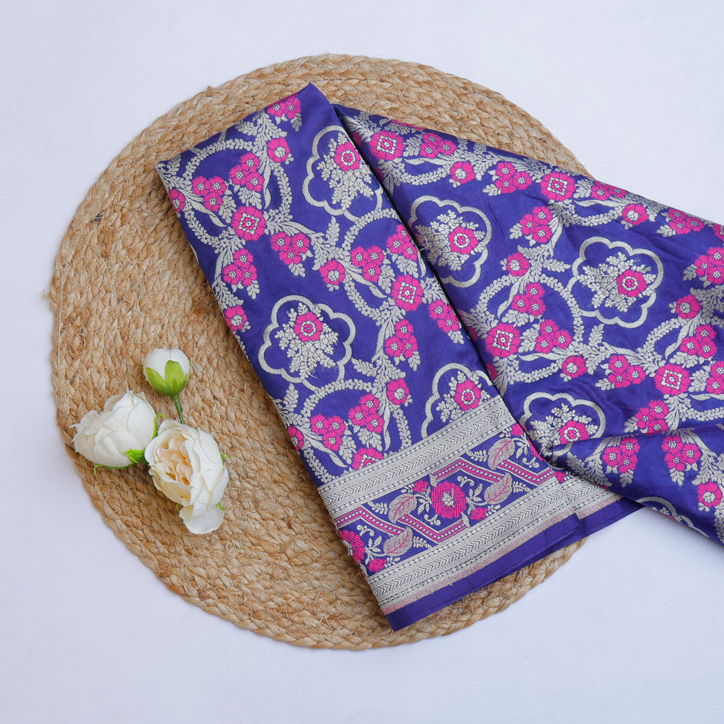 Bright Violet Color Silk Fabric With Floral Motif Pattern