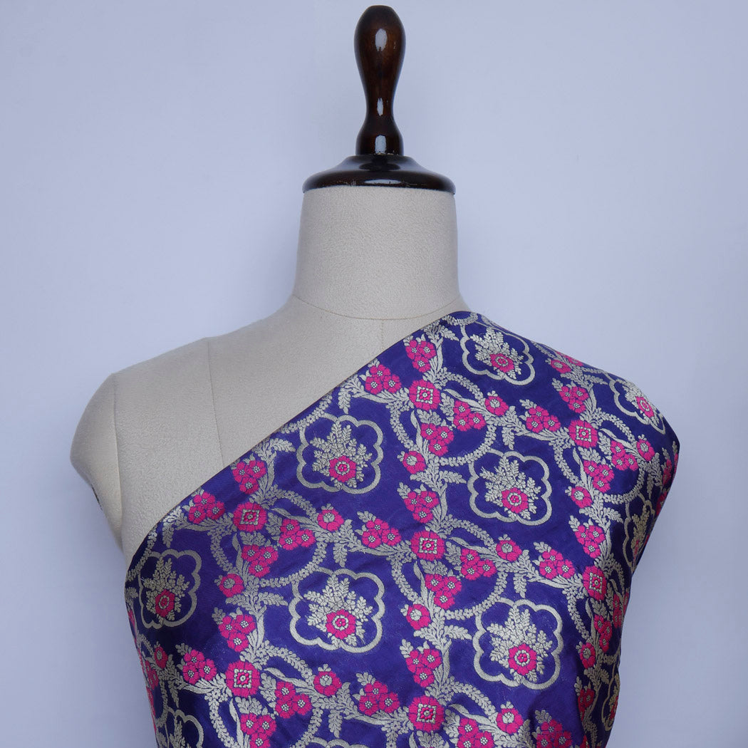 Bright Violet Color Silk Fabric With Floral Motif Pattern