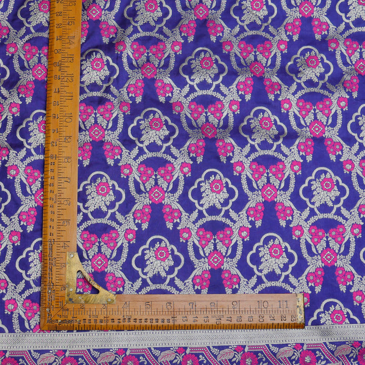 Bright Violet Color Silk Fabric With Floral Motif Pattern