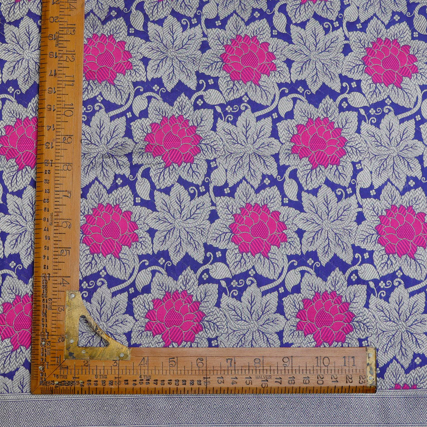 Bright Violet Color Silk Fabric With Floral Motif Pattern