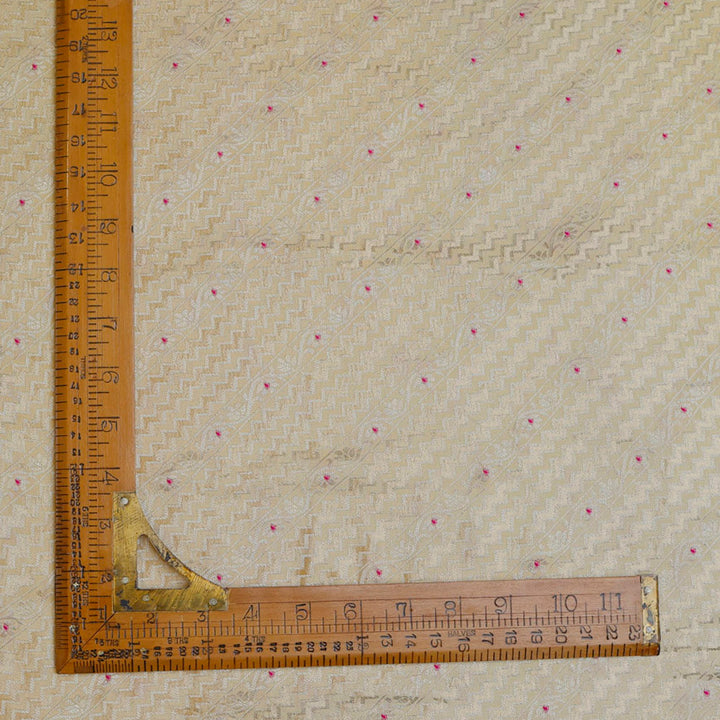 Pastel Yellow Color Silk Fabric With Zig Zag Pattern