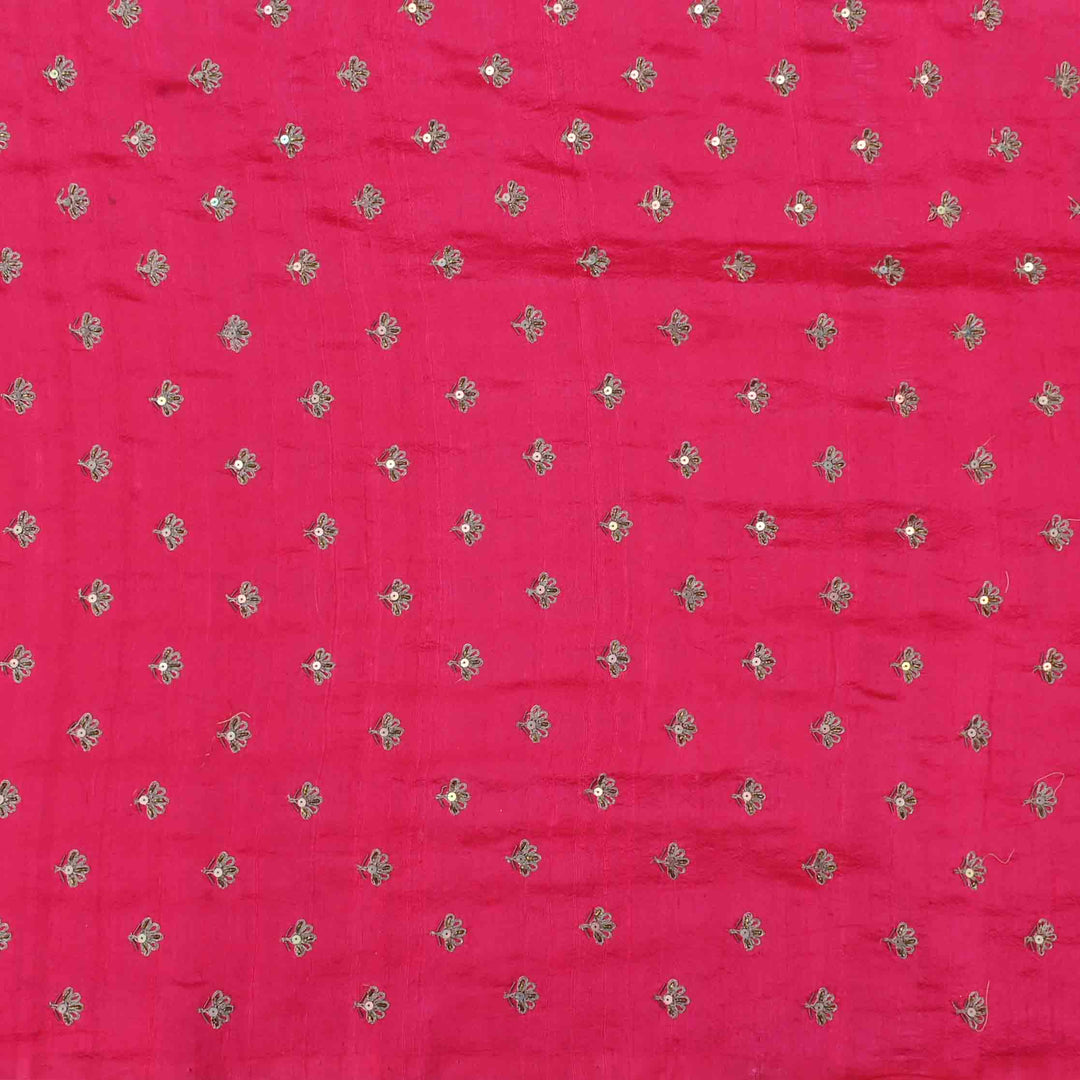 Neon Fuchsia Raw Silk Embroidered Fabric