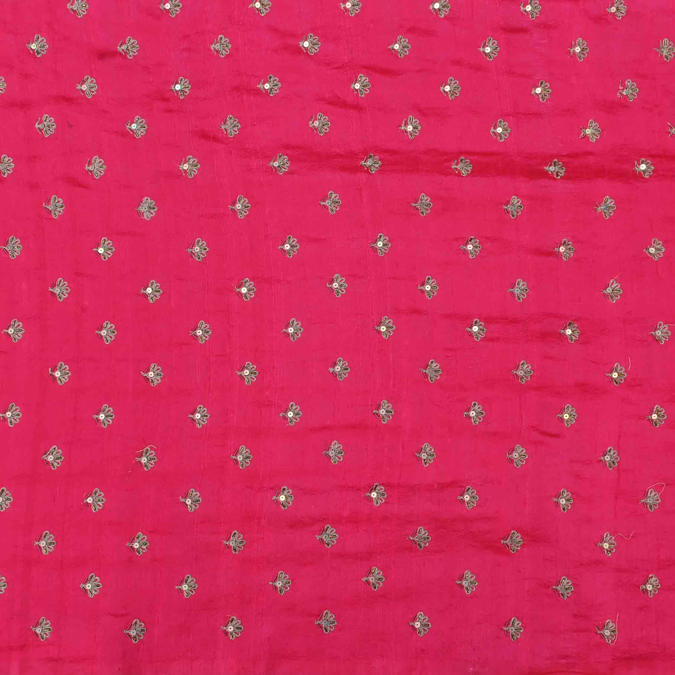 Neon Fuchsia Raw Silk Embroidered Fabric