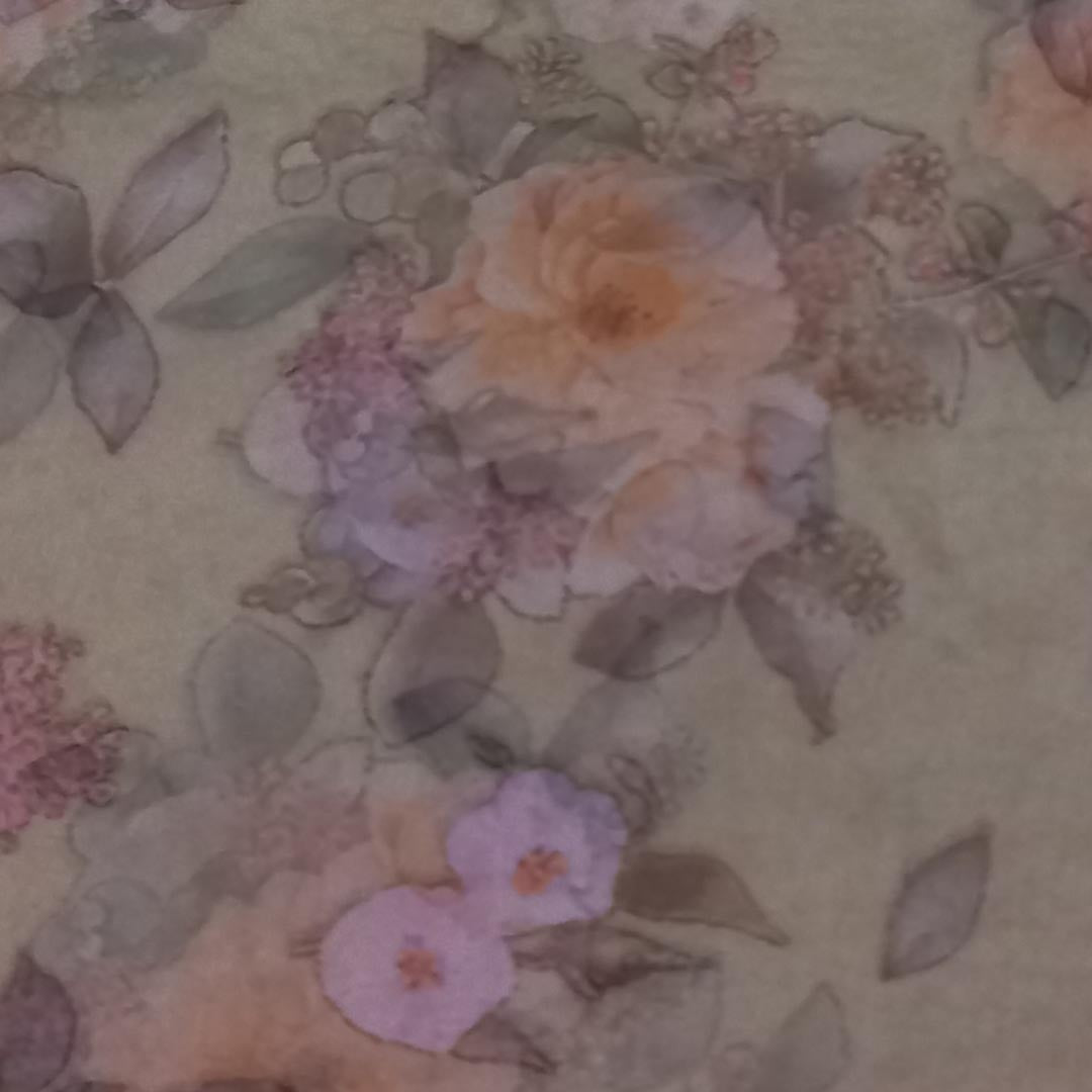 Off-White Color Silk Fabric With Printed Floral Motifs