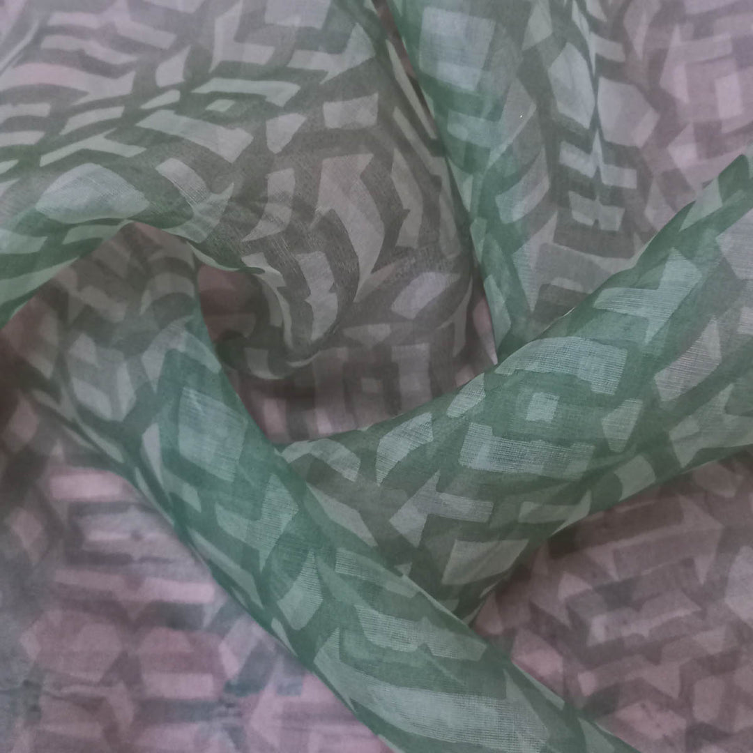 Pastel Pink Color Silk Fabric With Green Pattern