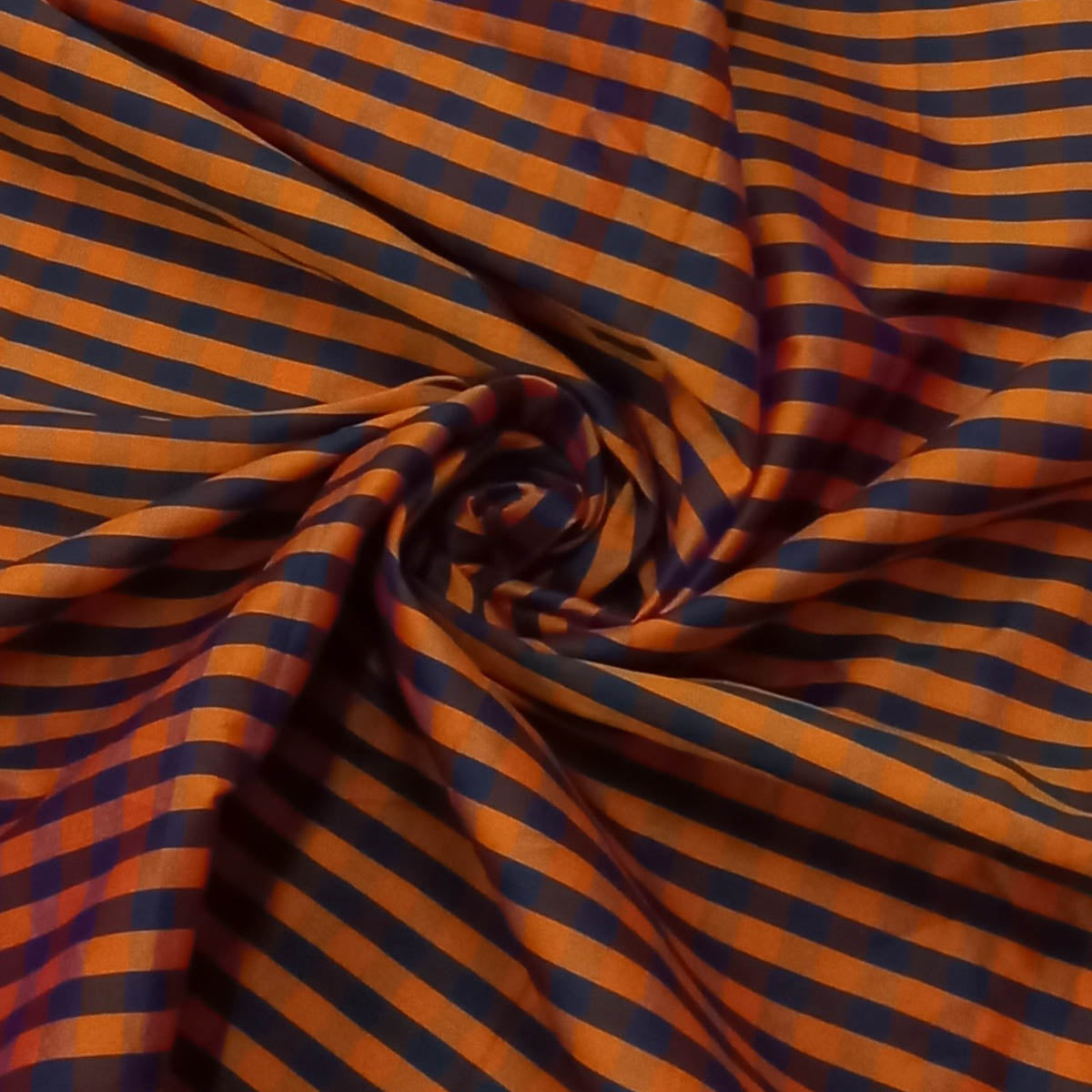 Orange Color Silk Fabric With Stripes Pattern In Black