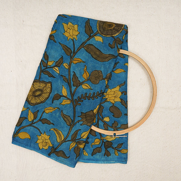 Distant Blue Floral Jaal Hand Painted Kalamkari Handloom Fabric