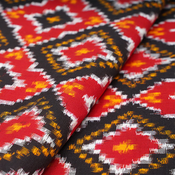 Vermilion Ikat Silk Geometric Pattern Handloom Fabric